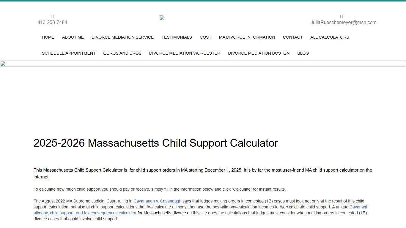 2026 Child Support Calculator+Tax Impact Divorce Mediation MA